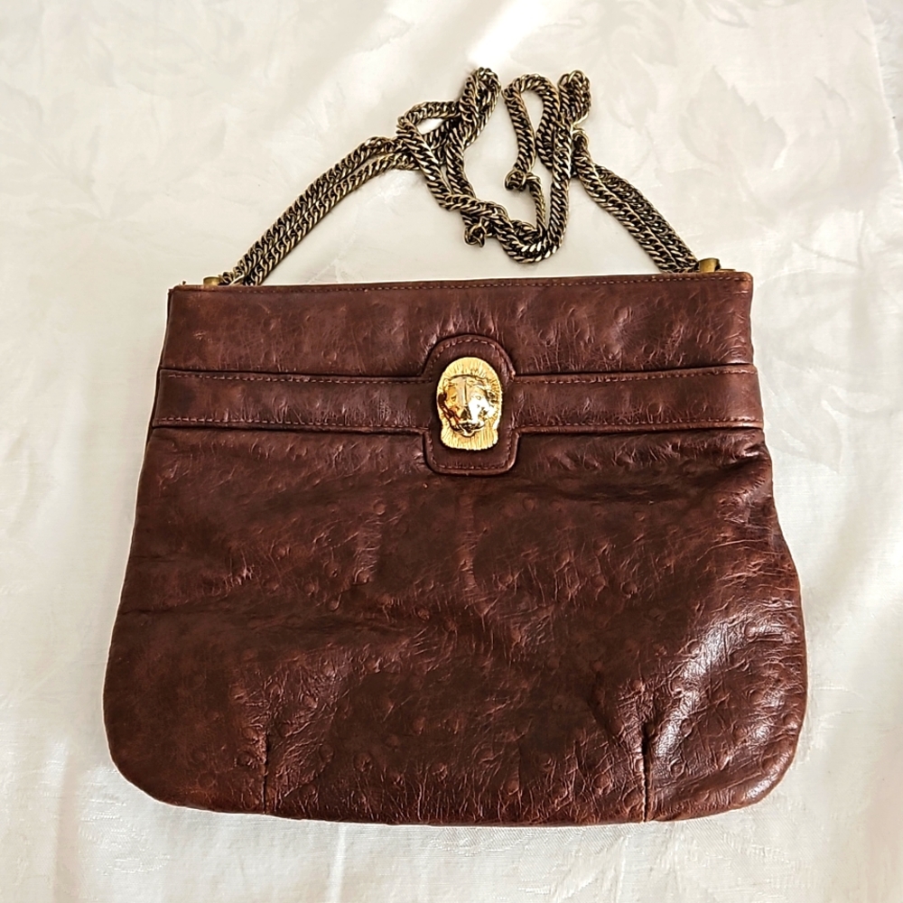 Brown Leather Shoulder Bag with Gold Accent